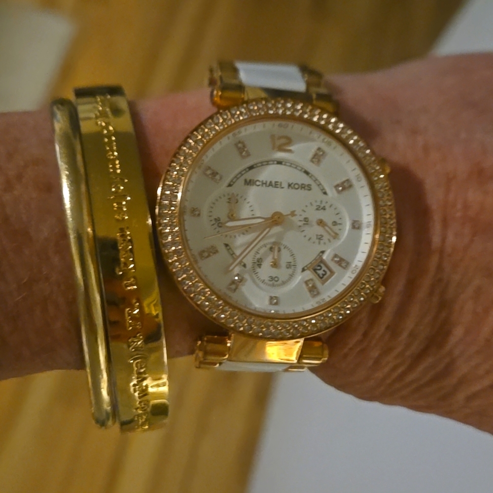 Michael Kors Gold and White Chronograph Watch